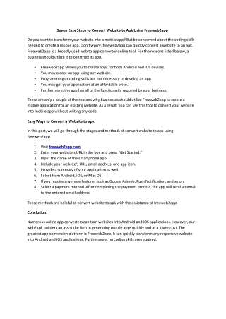 Seven Easy Steps to Convert Website to Apk Using Freeweb2app