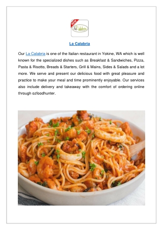 Up to 10% off - La Calabria Italian restaurant Yokine