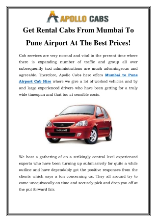 Mumbai To Pune Airport Cab Hire Call-09769864446