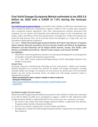 Oral Solid Dosage Excipients Market