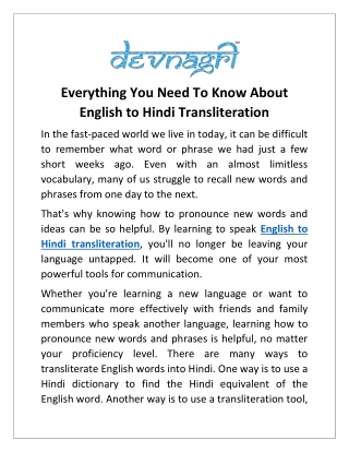 Everything You Need To Know About English to Hindi Transliteration