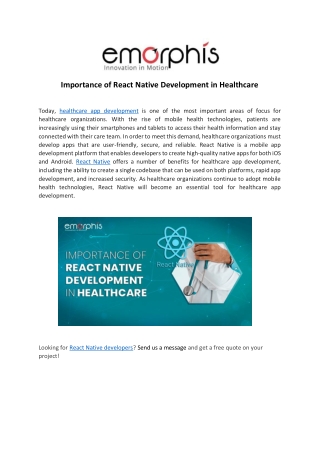 Importance of React Native Development in Healthcare