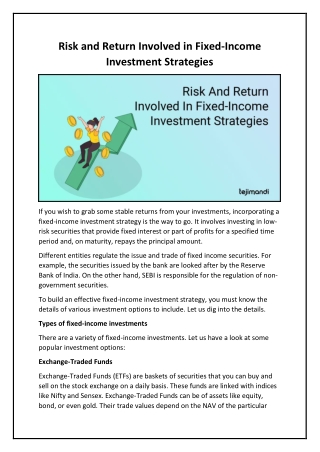 Risk and Return Involved in Fixed-Income Investment Strategies