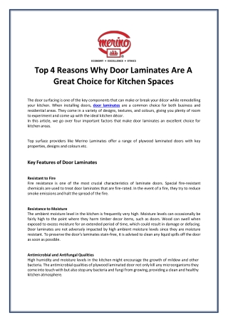 Top 4 Reasons Why Door Laminates Are A Great Choice for Kitchen Spaces