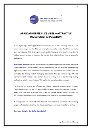 APPLICATION FEES LIKE VIBER – ATTRACTIVE INVESTMENT APPLICATION