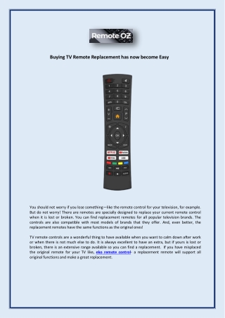 Buying TV Remote Replacement has now become Easy