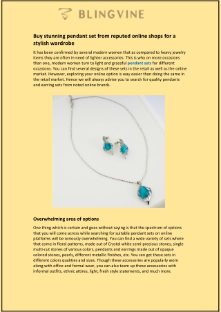 Buy stunning pendant set from reputed online shops for a stylish wardrobe