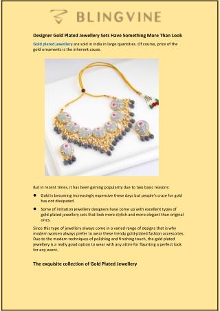 Designer Gold Plated Jewellery Sets Have Something More Than Look