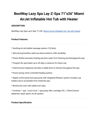BestWay Lazy Spa Miami AirJet Inflatable Hot Tub with Heater
