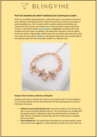 Pearl Set Jewellery Has Both Traditional and Contemporary Styles