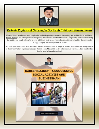 Rakesh Rajdev A Successful Social Activist And Businessman