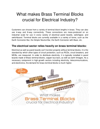 What makes Brass Terminal Blocks crucial for Electrical Industry?