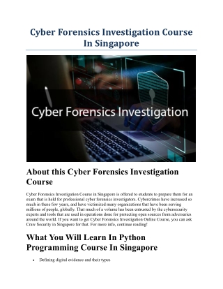 Cyber Forensics Investigation Course In Singapore