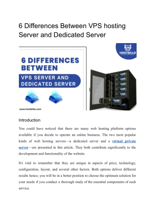 6 Differences Between VPS hosting Server and Dedicated Server