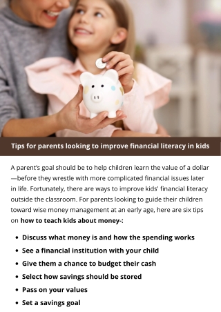 Tips for parents looking to improve financial literacy in kids