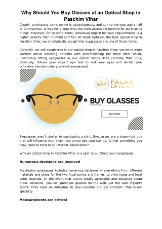 Why Should You Buy Glasses at an Optical Shop in Paschim Vihar