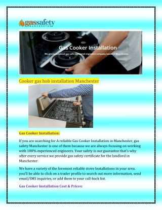 Cooker gas hob installation Manchester