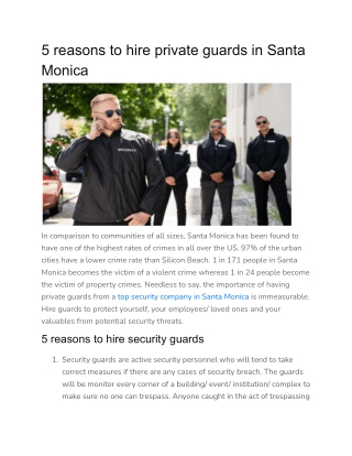 5 reasons to hire private guards in Santa Monica