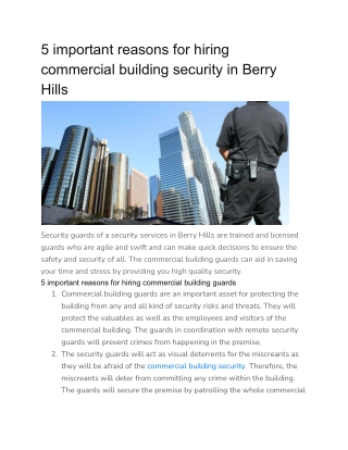 5 important reasons for hiring commercial building security in Berry Hills