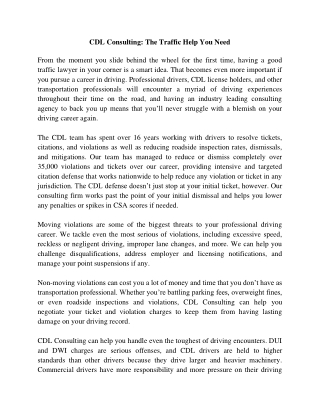 CDL Consulting - The Traffic Help You Need