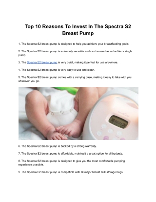 Top 10 Reasons To Invest In The Spectra S2 Breast Pump