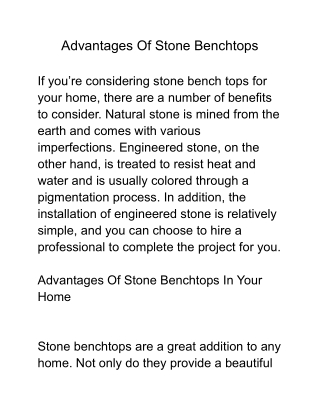 Advantages Of Stone Benchtops