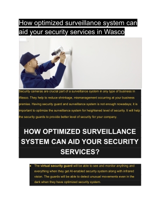 How optimized surveillance system can aid your security services in Wasco