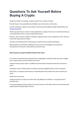 Questions To Ask Yourself Before Buying A Crypto