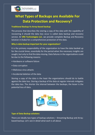 What Types of Backups are Available For Data Protection and Recovery