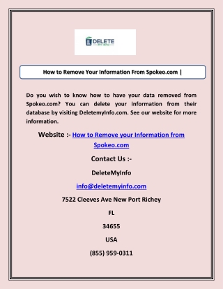 How to Remove Your Information From Spokeo.com | Deletemyinfo.com
