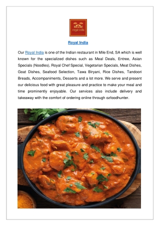 Royal India Cairns takeaway menu - 30% off your order