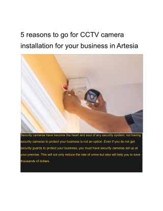 5 reasons to go for CCTV camera installation for your business in Artesia