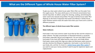What are the Different Types of Whole House Water Filter System?