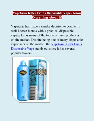 Vapetasia Killer Fruits Disposable Vape- Know Everything About It