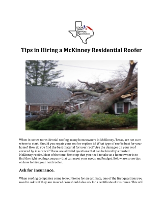 Tips for Hiring a McKinney Residential Roofer