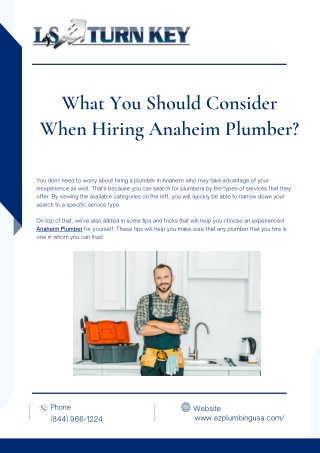 What You Should Consider When Hiring Anaheim Plumber