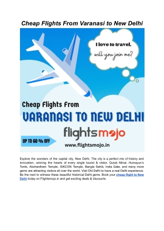 Cheap Flights From Varanasi To New Delhi