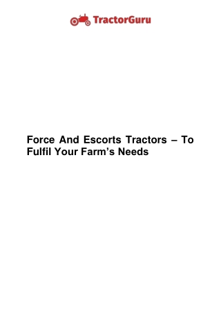 Force And Escorts Tractors