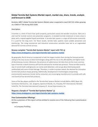 Global Termite Bait Systems Market report, market size, share, trends, analysis