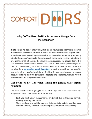 Why Do You Need To Hire Professional Garage Door Maintenance