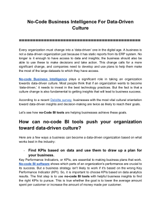 No-Code Business Intelligence For Data-Driven Culture