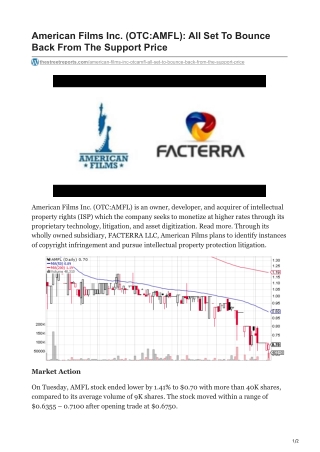 American Films Inc OTCAMFL All Set To Bounce Back From The Support Price