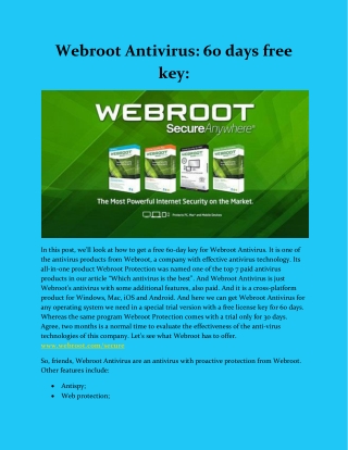 Webroot Antivirus 60 Days Free Key