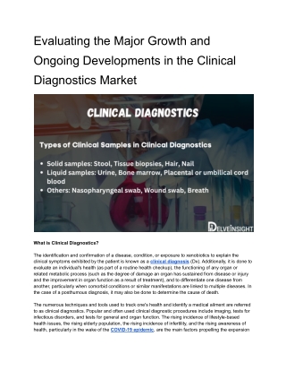 Assessing the Major Growth and Ongoing Developments in the Clinical Diagnostics Market