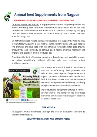 Animal feed Supplements from Nagpur