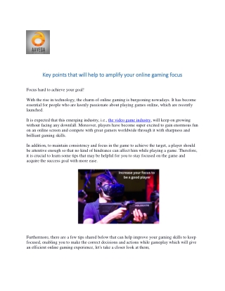 Key points that will help to amplify your online gaming focus pdf