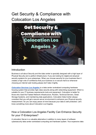 Colocation Los Angeles Maintains High Levels of Physical Security