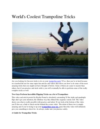 Worlds Coolest Trampoline Tricks