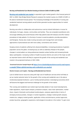 Nursing and Residential Care Market Growing at Eminent CAGR of 8.80 by 2028