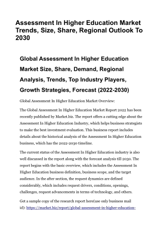 Assessment In Higher Education Market